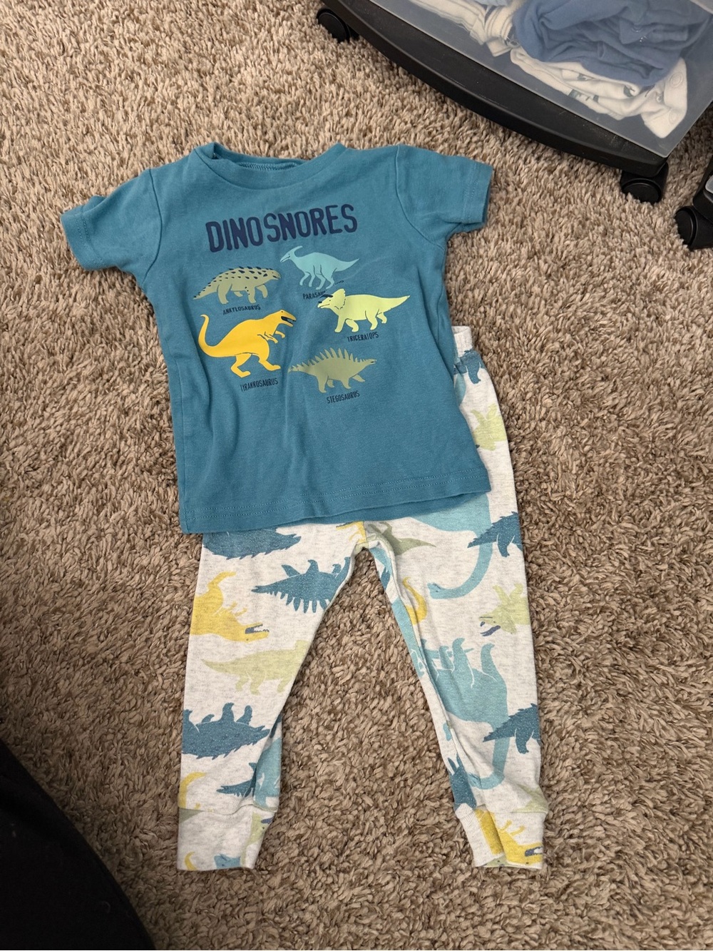 Dino Snores Blue & Yellow Kids Pajama Set